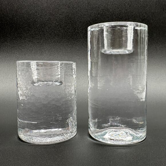 Recycled Glass Taper Candle Holders Made in Thailand Ice Glass Round Cylinder x2 - Picture 4 of 13